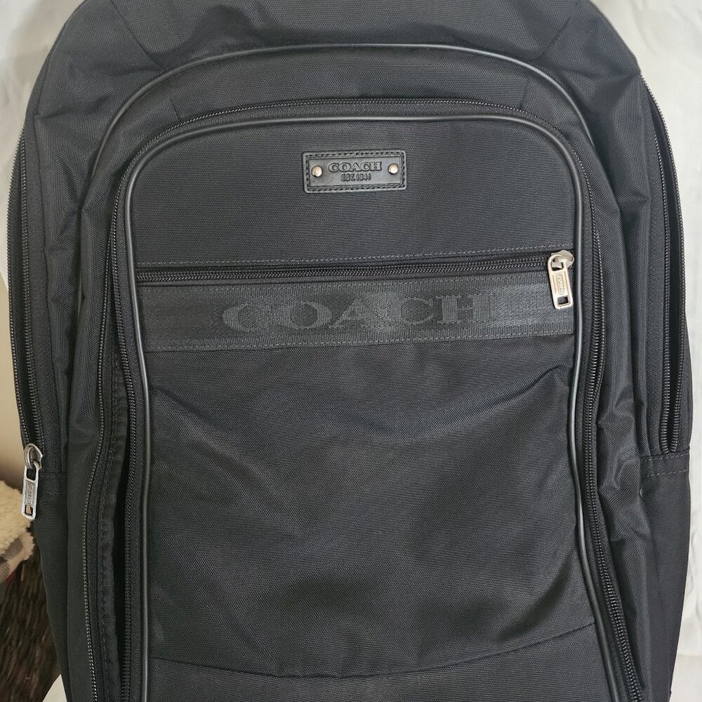 Coach Black Zip Compartment Travel Nylon /Leather Trim Backpack - Style F77194